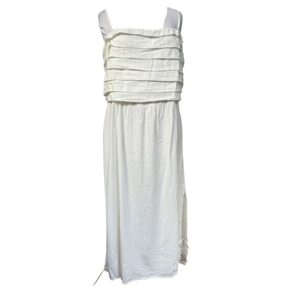 GAP White Linen Blend Sleeveless Midi Dress Strapless Straps Full Skirt  XL NEW - Picture 1 of 7